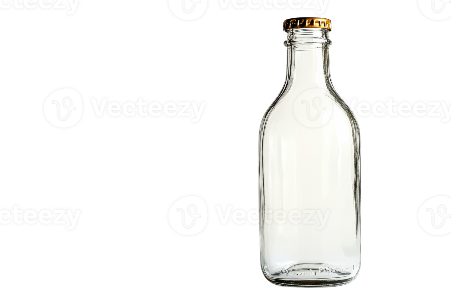 Elegant glass bottle with a golden cap on a black background, cut out transparent png