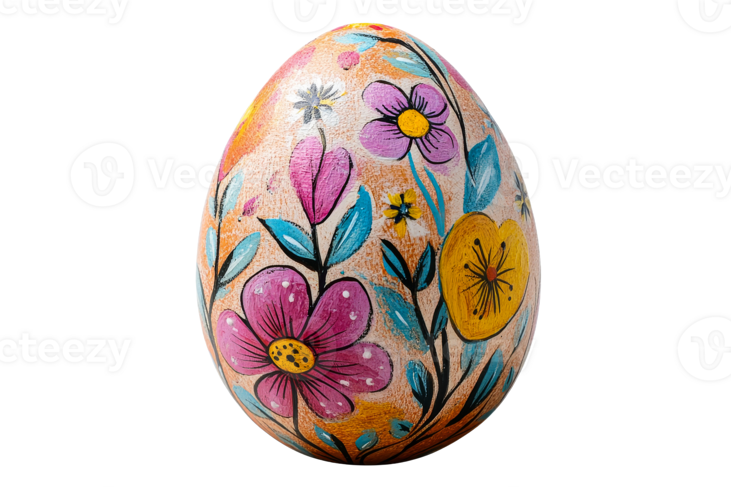 Decorative Easter egg with colorful flower pattern, cut out transparent png
