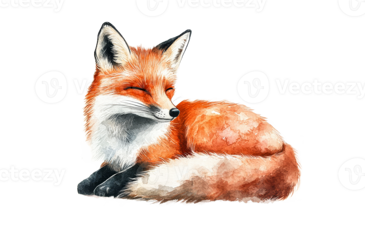 Artistic sleeping fox illustration, watercolor style art, wildlife, cut out transparent png