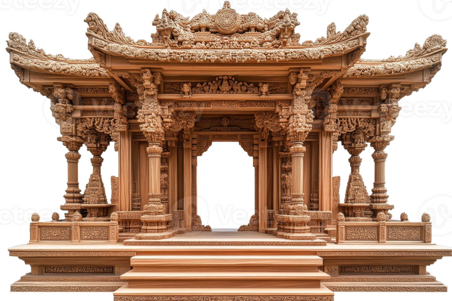 Ornate Hindu Shrine with Intricate Carvings, cut out transparent png