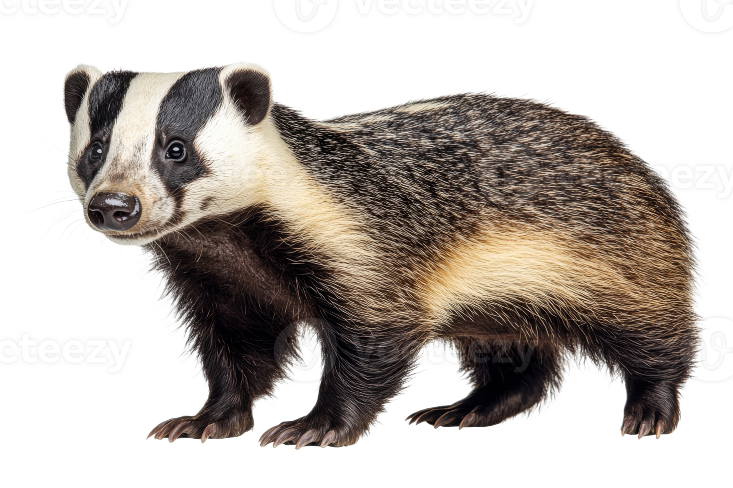 Portrait of European badger, taxidea taxus, predator, hunter, cut out transparent png