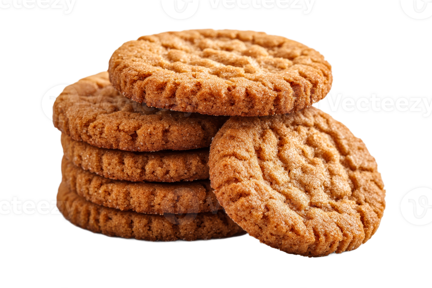 Stack of peanut butter cookies isolated on black, cut out transparent png