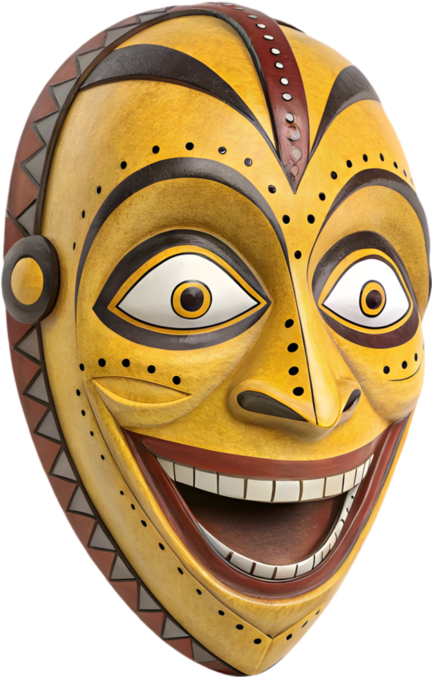 Detailed African mask with handcrafted carvings and cultural ritual symbolism artwork. . png