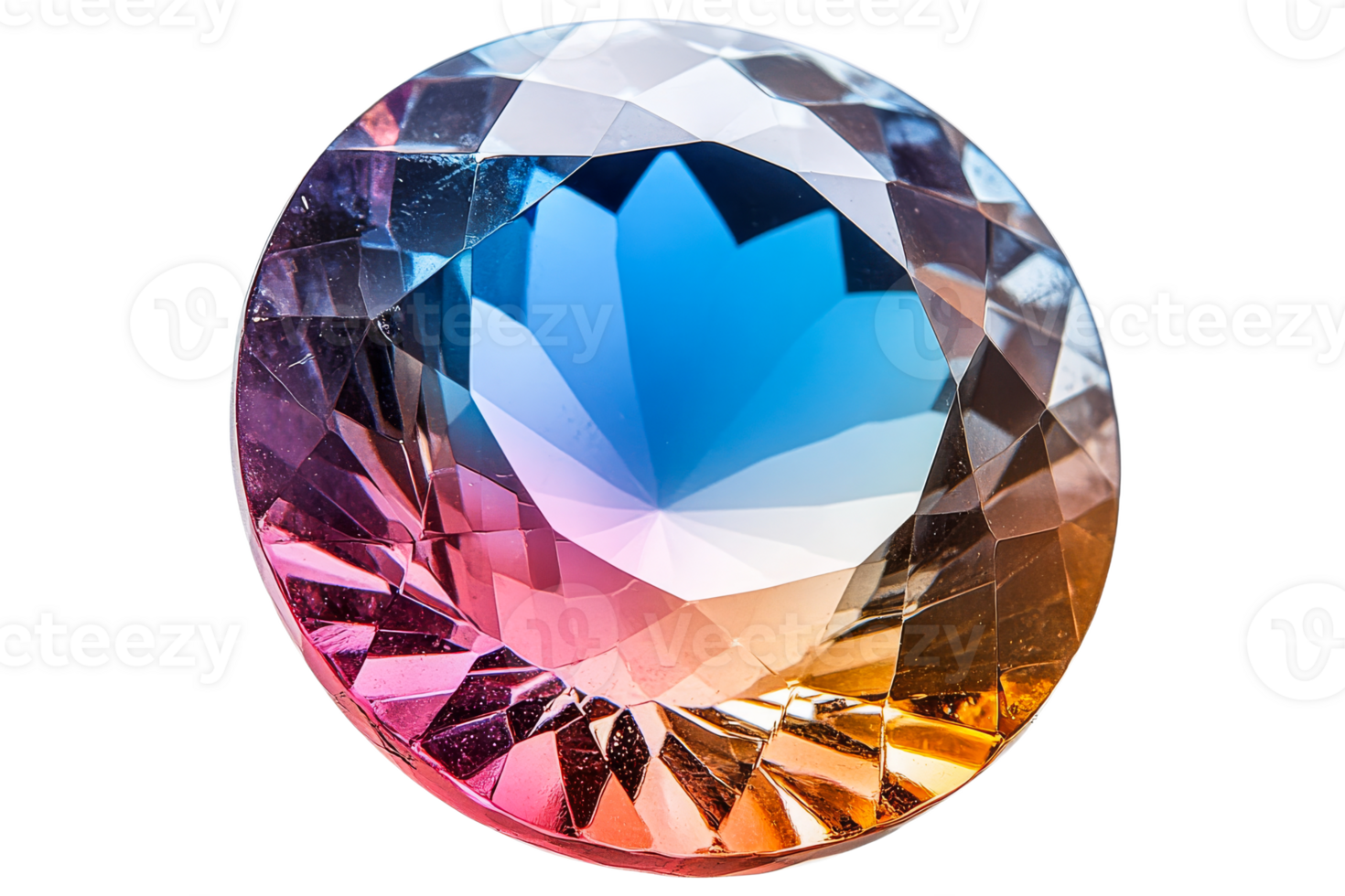 Crystal gemstone round, faceted jewel with color gradient, cut out transparent png