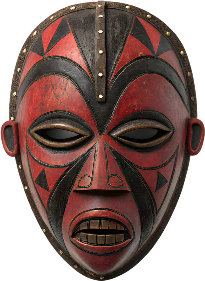 Intricate African voodoo mask with handcrafted carvings and cultural significance artwork. . png