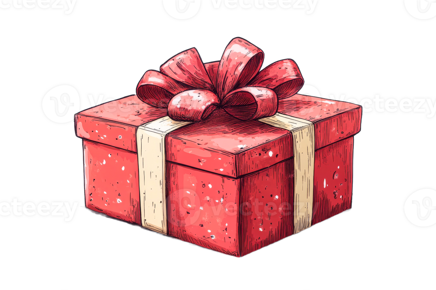 Gift box with red bow and ribbon, present for holiday surprise, cut out transparent png
