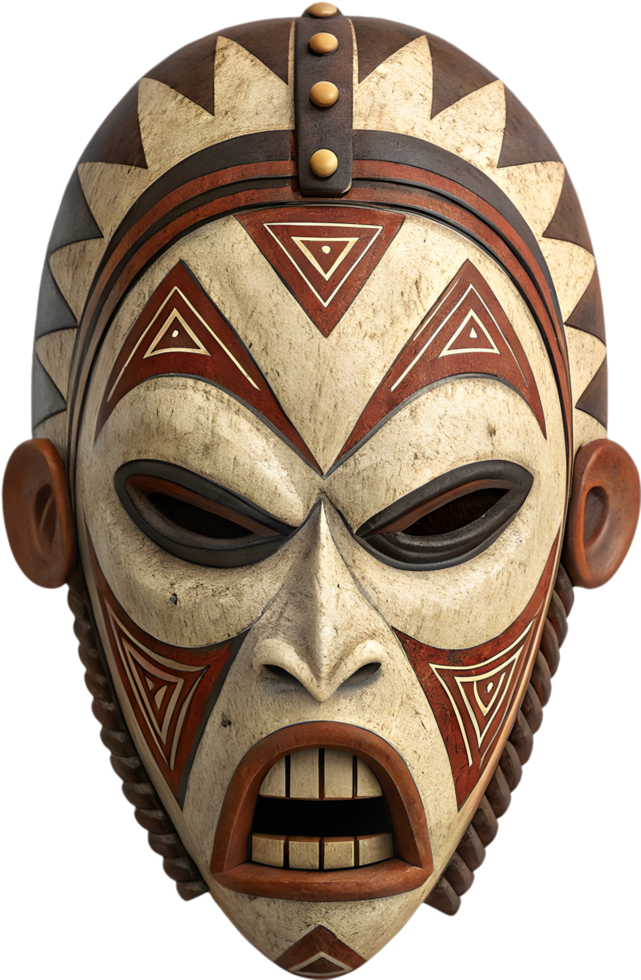 Detailed African mask with intricate carvings and authentic cultural artwork. . png