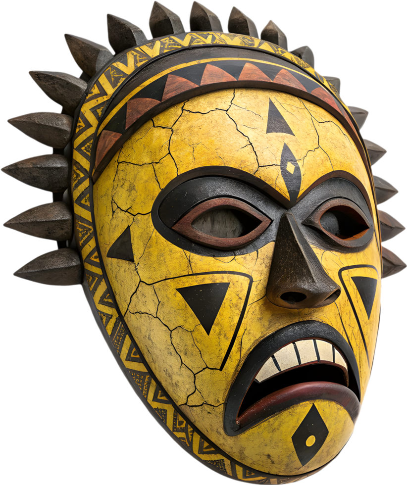 Handcrafted African voodoo mask with spiritual carvings and cultural artwork. . png