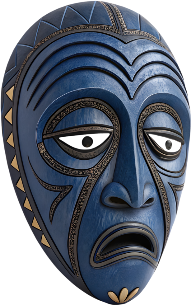 Detailed African voodoo mask with cultural significance and carved design illustration. . png