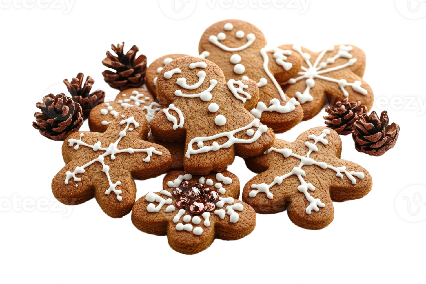 Gingerbread Cookies and Pine Cones, Festive Baking, cut out transparent png