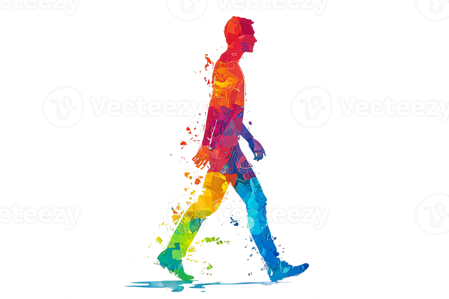Walking man, multicolored, abstract, geometric shapes, cut out transparent png