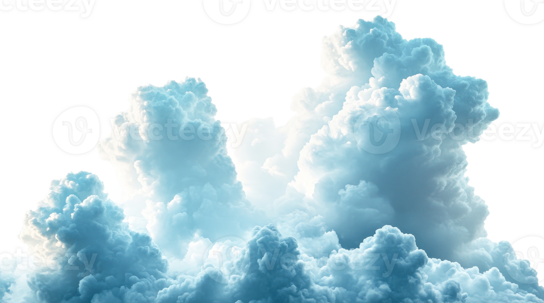 Fluffy white cloudscape in abstract style, cut out transparent png