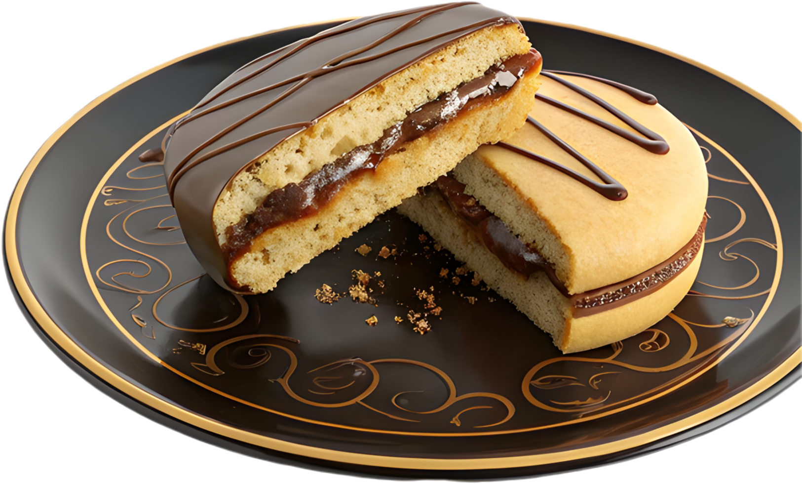 Sweet caramel Alfajores cookie with powdered sugar finish clipart. . png