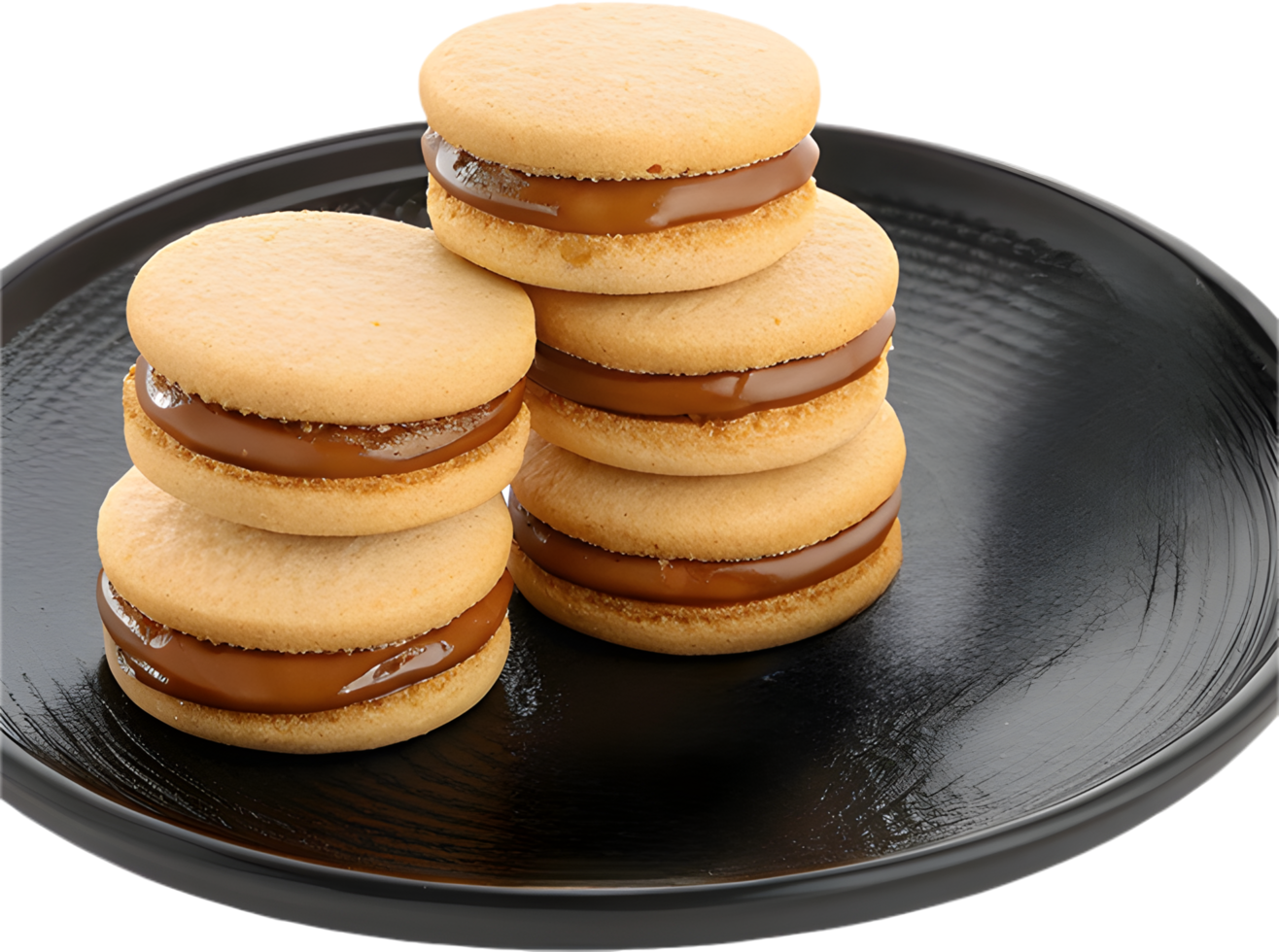 Traditional homemade Alfajores cookie with caramel filling and powdered sugar. . png