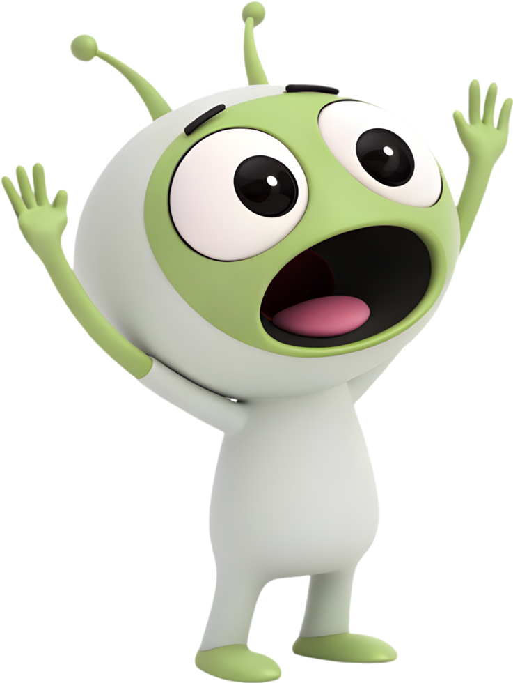 Friendly Alien Character with Big Eyes and Happy Personality. . png