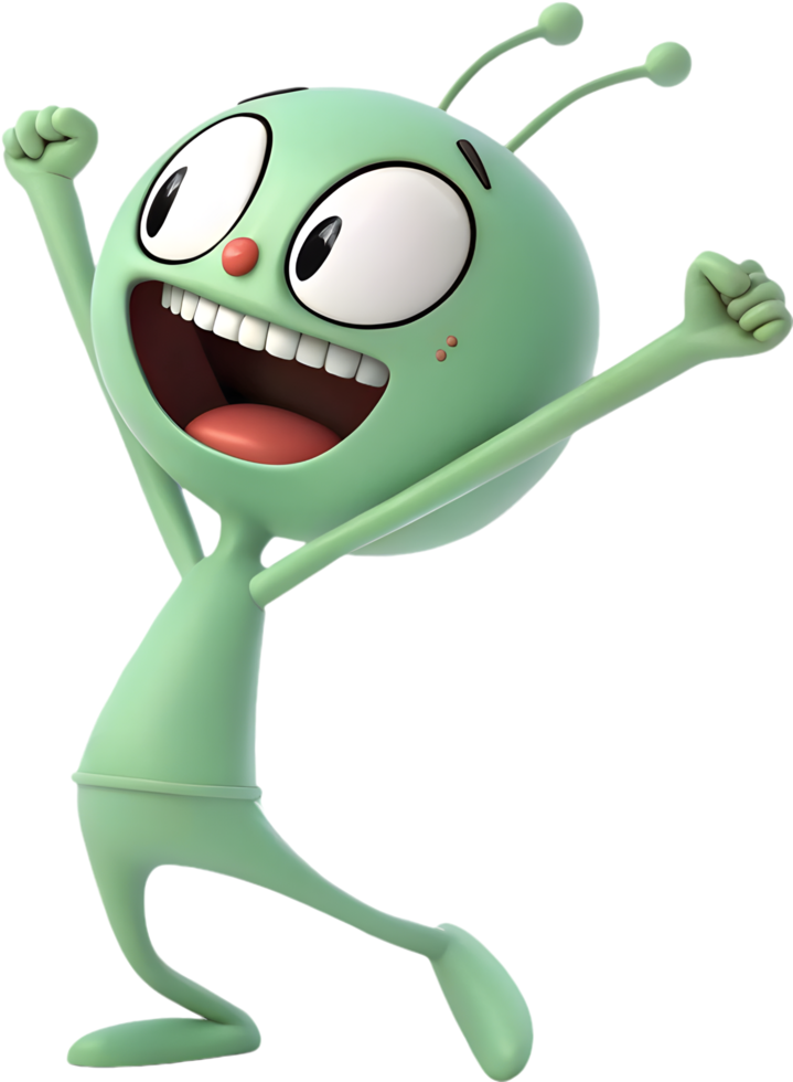 Fun Alien Cartoon Character with Bright Eyes and Cheerful Personality. . png