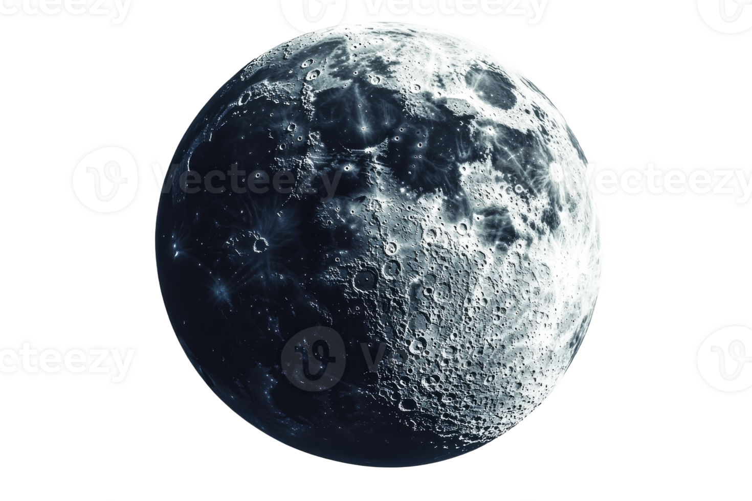 Full moon details and craters surface, cut out transparent png