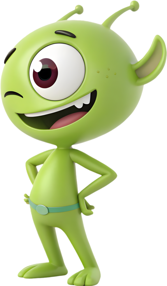 Lively Alien Character with Big Eyes and Playful Personality. . png