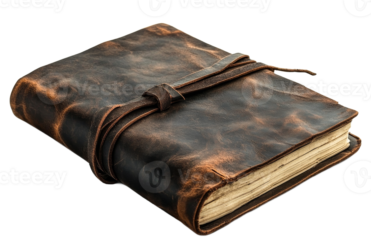 Rustic Leather Bound Journal with Tie Closure, cut out transparent png