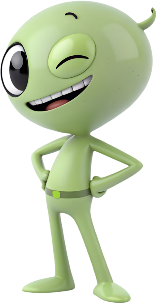 Alien Cartoon with Big Eyes and Playful Fun Character. . png