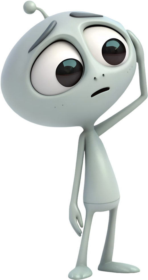 Friendly Cartoon Alien Character with Bright Eyes and Playful Nature. . png
