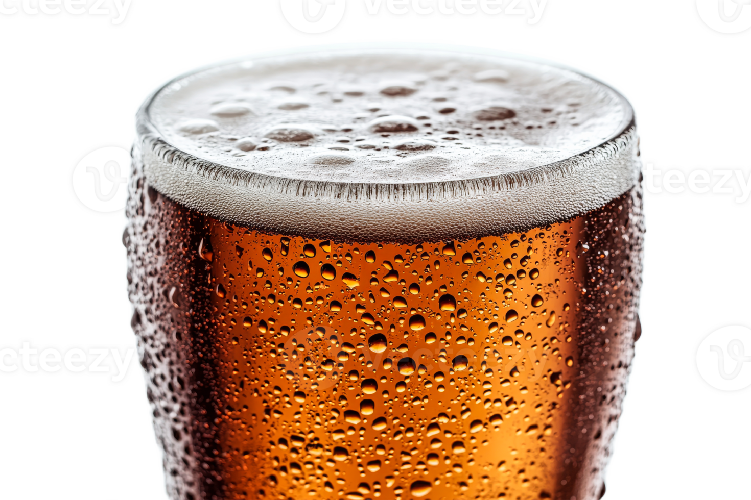 Refreshing Amber Beer with Condensation and Creamy Foam, cut out transparent png