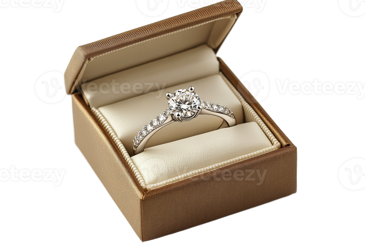 Luxury diamond ring inside the box, anniversary, cut out transparent png