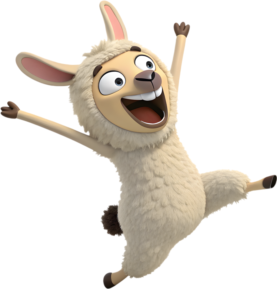 Fluffy Alpaca with Cheerful Expression Cartoon Clipart. . png