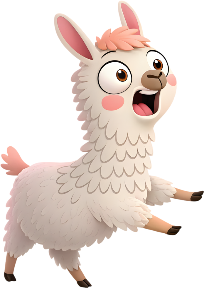 Sweet Alpaca Cartoon with Fluffy Fur and Friendly Expression Clipart. . png