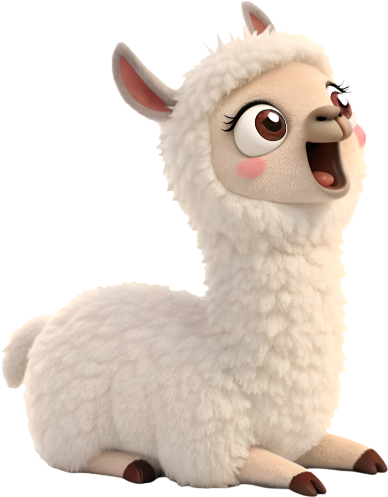 Cute Alpaca with Fluffy Fur and Happy Expression Cartoon Clipart. . png