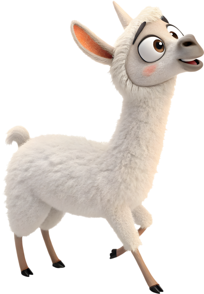 Happy Alpaca Cartoon Character with Fluffy Fur and Friendly Expression Clipart. . png