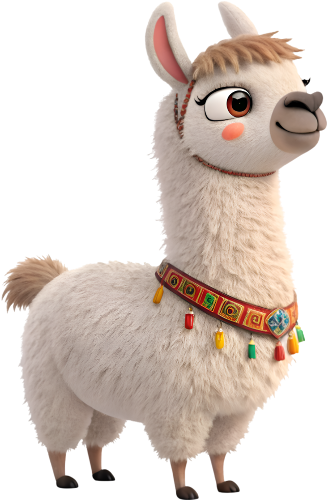 Friendly Alpaca Clipart with Fluffy Fur and Cheerful Expression. . png