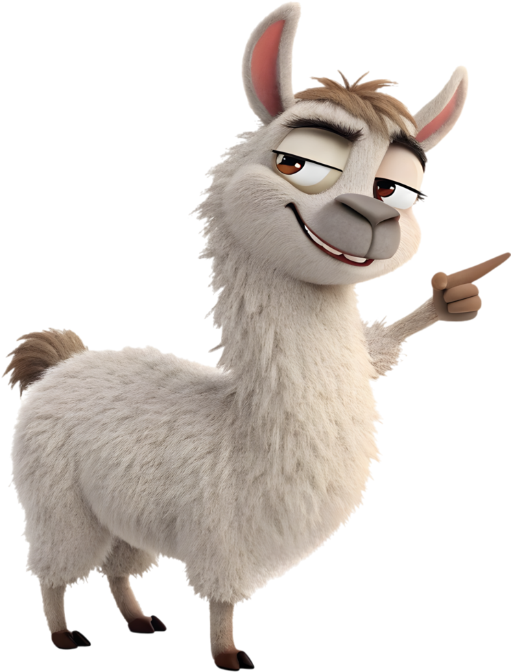Cute Alpaca Cartoon with Soft Fur and Smiling Expression Clipart. . png
