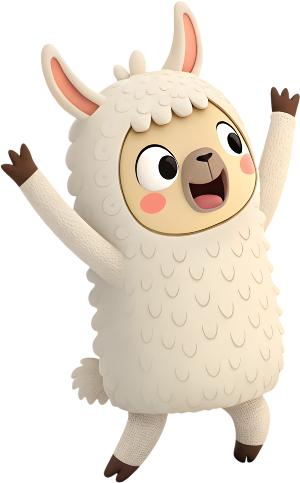 Fluffy Alpaca Cartoon with Sweet Expression Clipart. . png