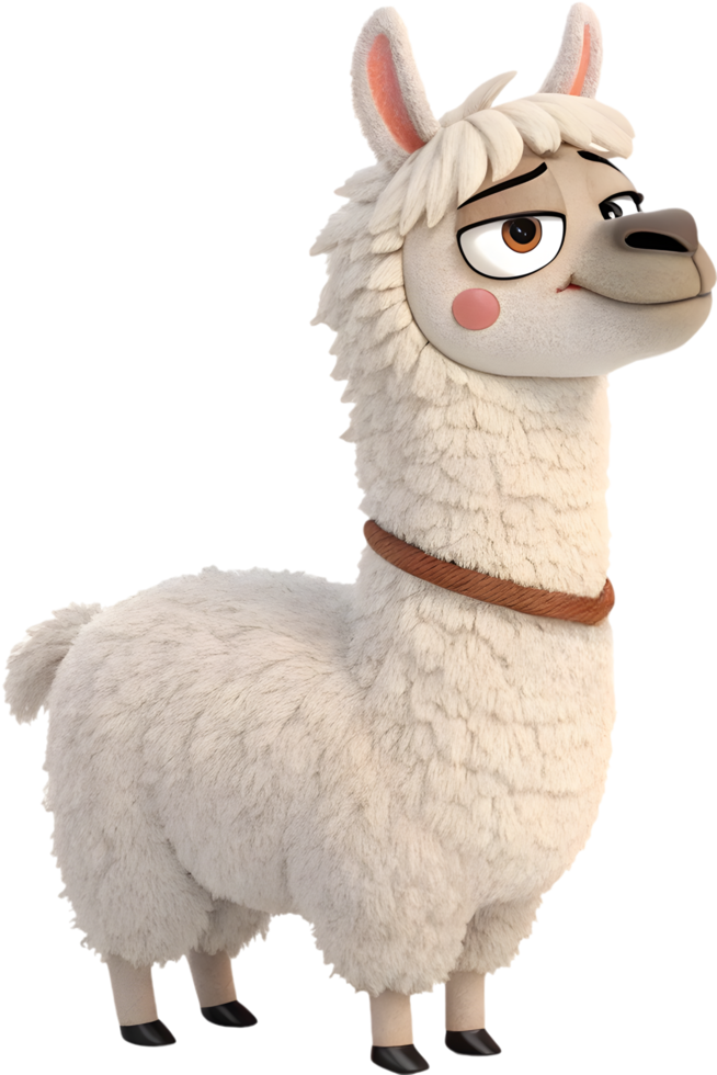Friendly Cartoon Alpaca with Fluffy Fur and Smiling Expression Clipart. . png