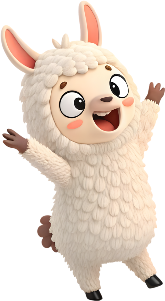 Cute and Fluffy Alpaca Cartoon with Happy Expression Clipart. . png