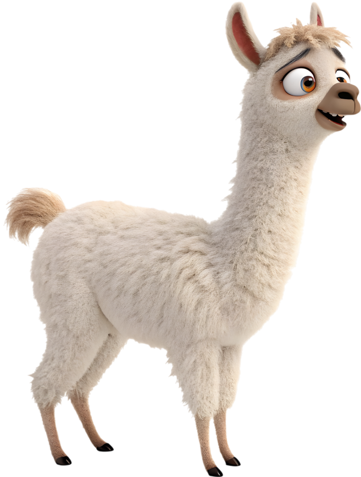 Adorable Alpaca Character with Fluffy Fur and Happy Expression Clipart. . png