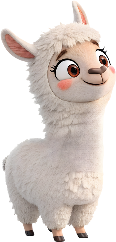 Cute Alpaca Cartoon with Fluffy Fur and Friendly Expression Clipart. . png