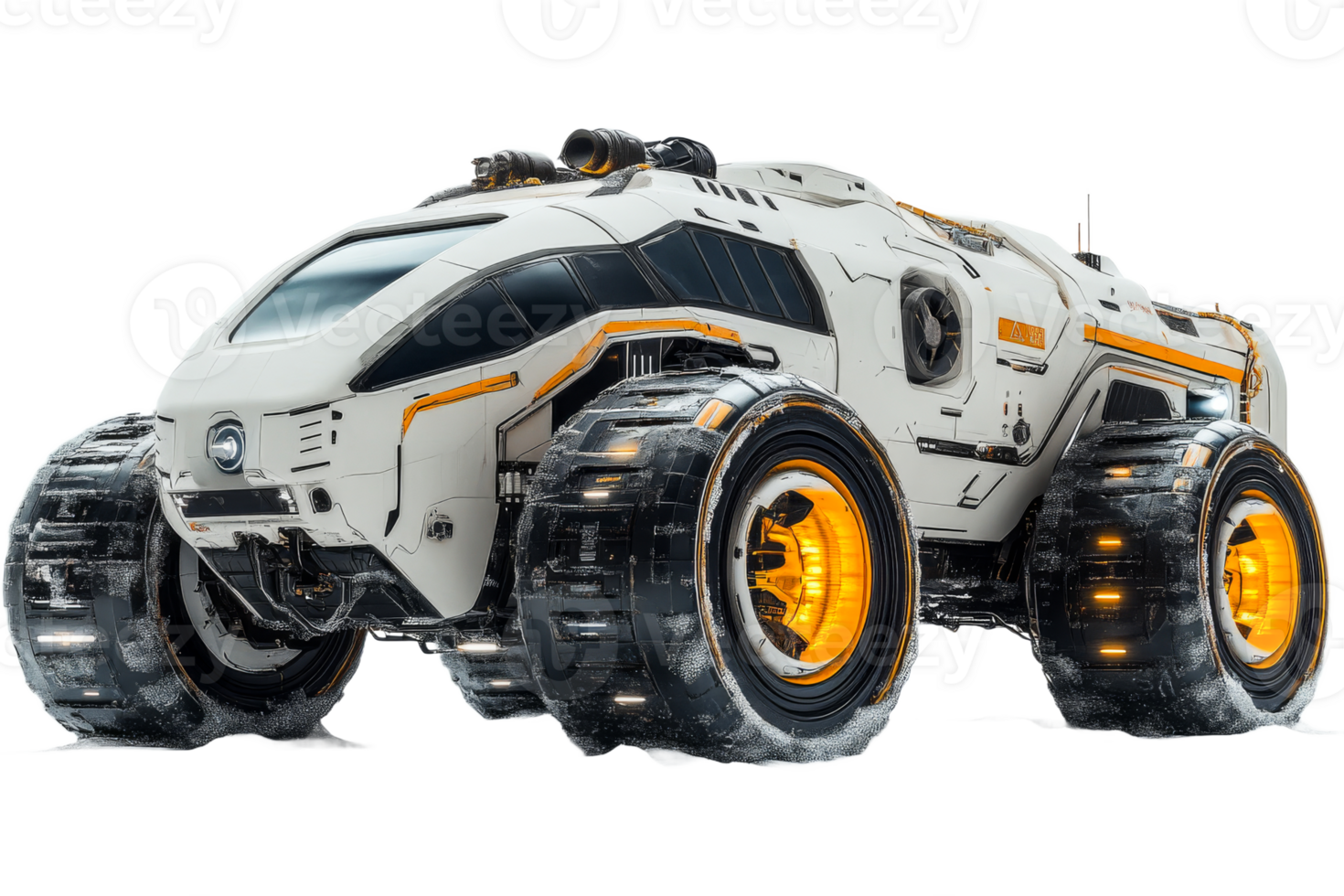 Futuristic rover concept with glowing wheels, sci-fi vehicle, cut out transparent png