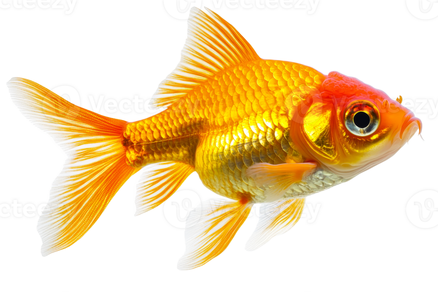Beautiful goldfish with iridescent scales, cut out transparent png