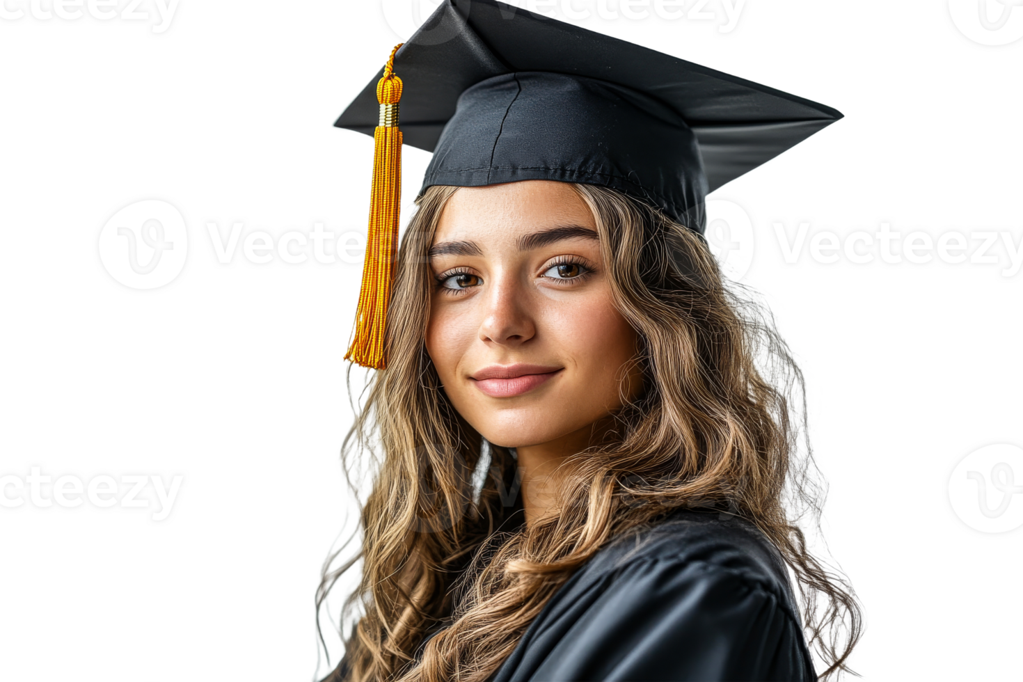 Smiling graduate in cap and gown, higher education achievement, cut out transparent png