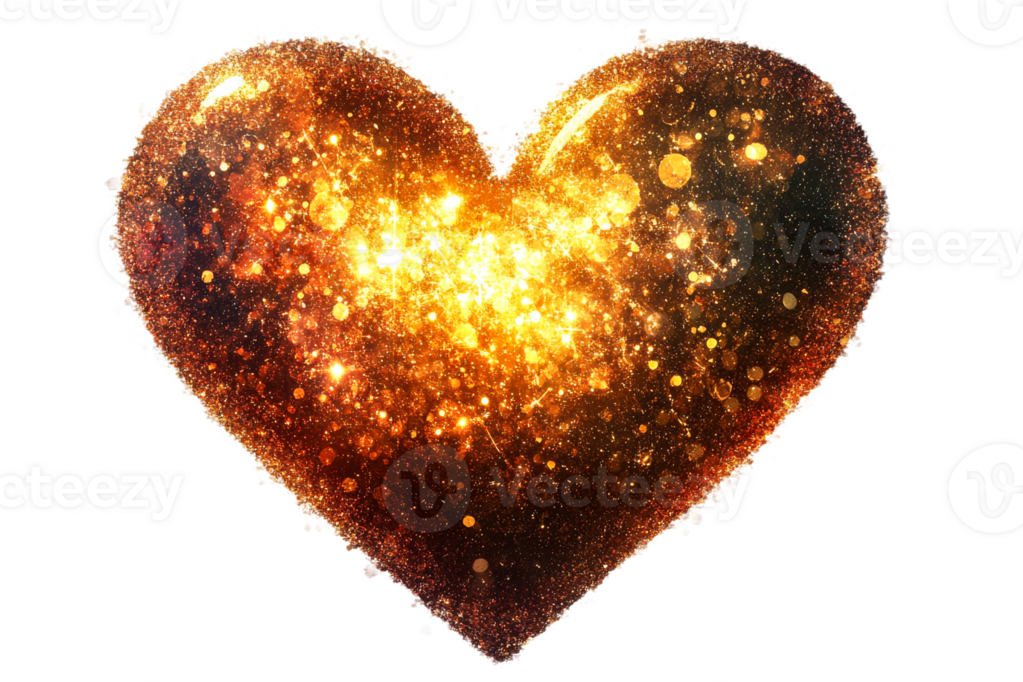 Sparkling golden heart with glitter particles, cut out transparent png