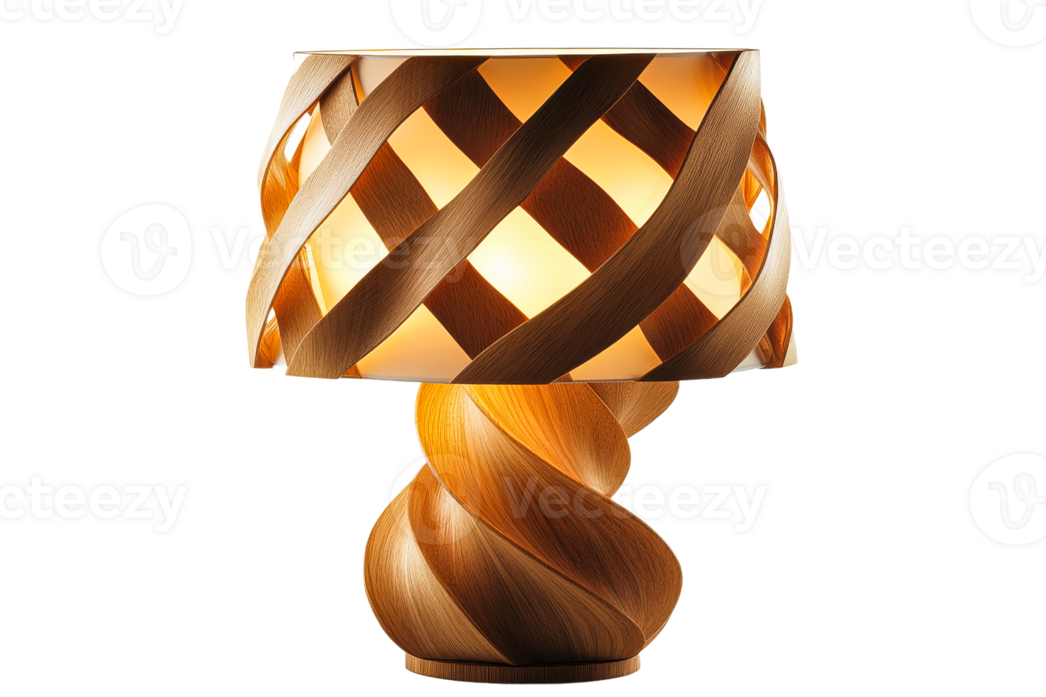 Stylish wooden lamp design with lattice shade, cut out transparent png