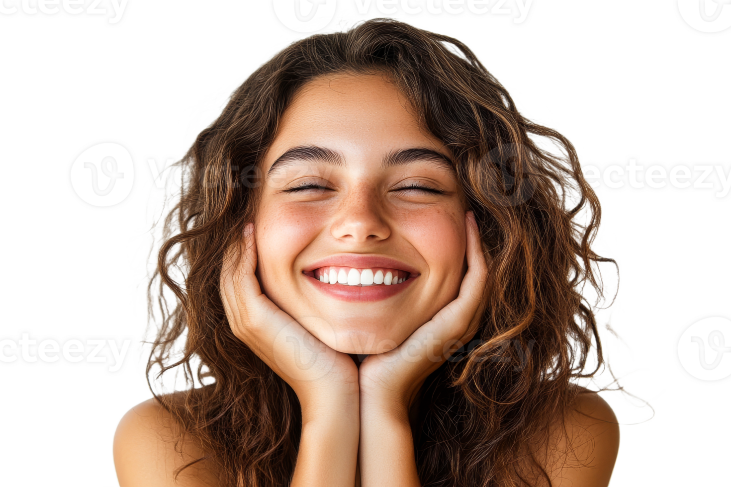 Beautiful young woman smiling and happy, cut out transparent png