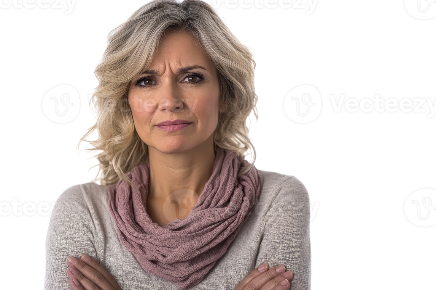 Confused Middle-Aged Woman with Arms Crossed, cut out transparent png
