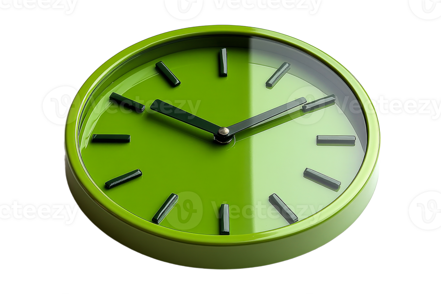 Green clock showing about 10 past 10, cut out transparent png