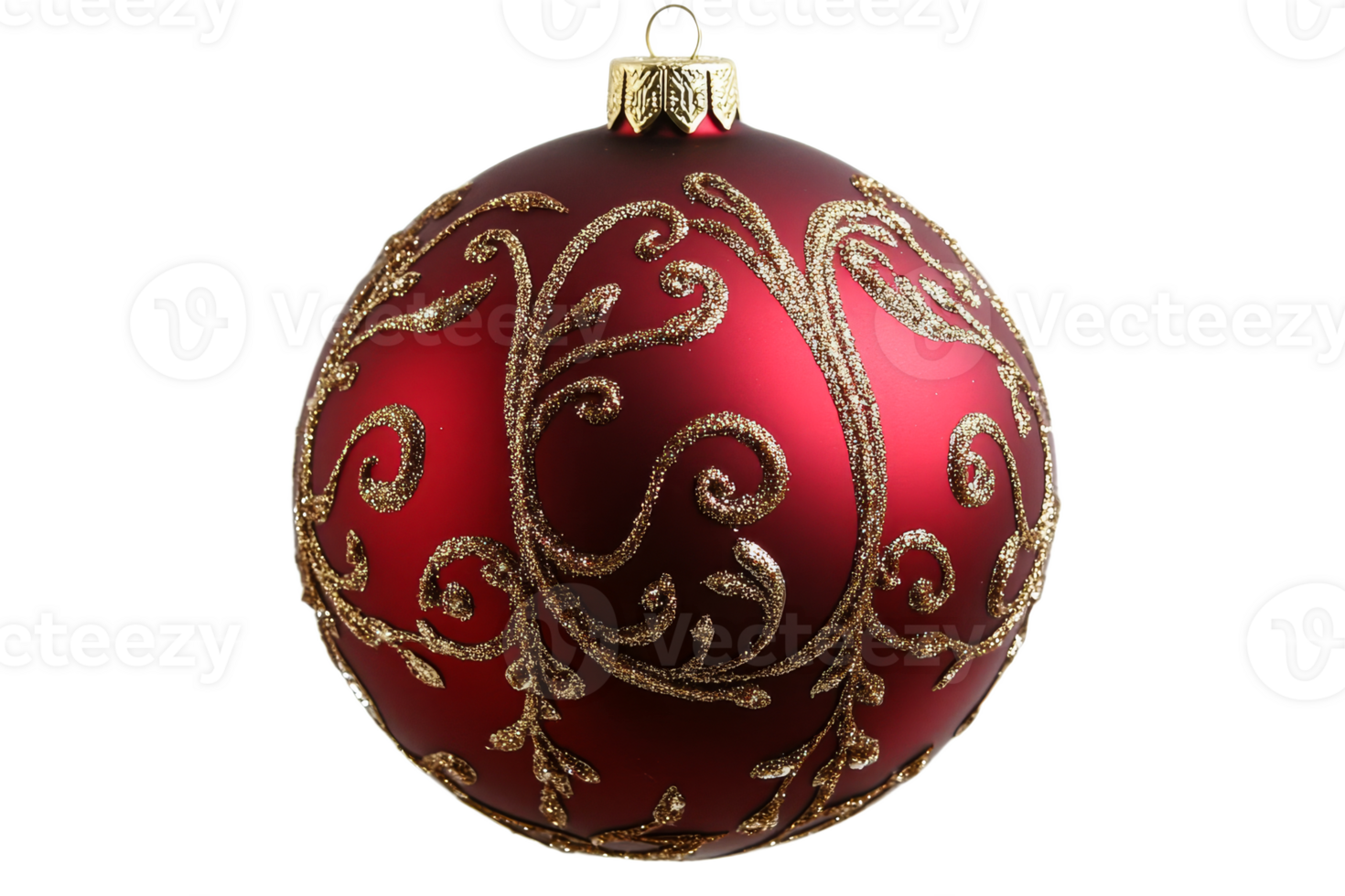 Red Christmas ornament with gold pattern, intricate, delicate, cut out transparent png