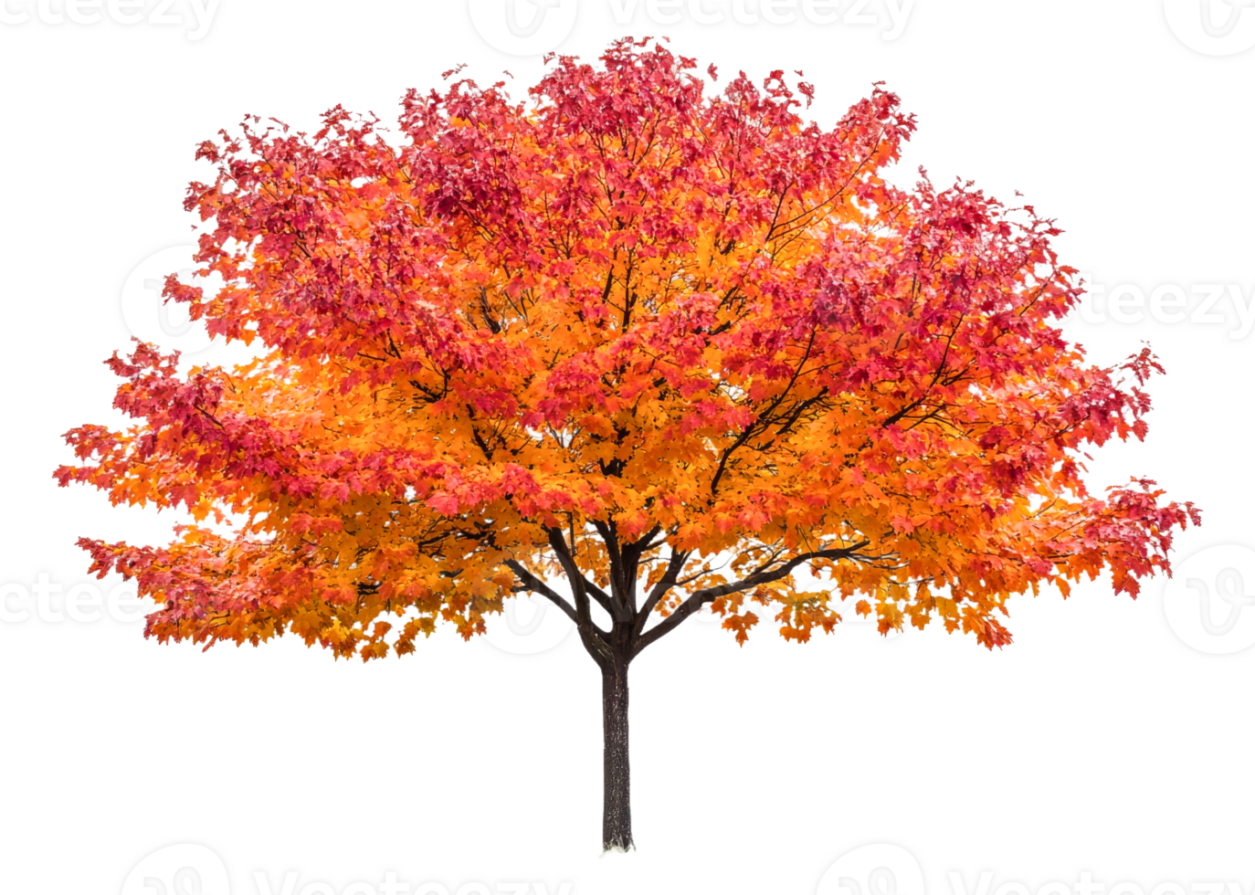 Tree displays vibrant autumn foliage, season change , cut out transparent png