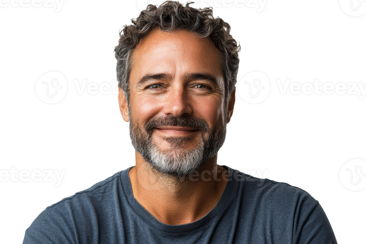 Middle aged man with beard smiling confidently, cut out transparent png