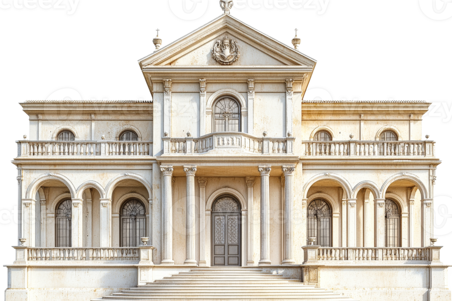 Ornate, grand mansion with classical architecture, cut out transparent png